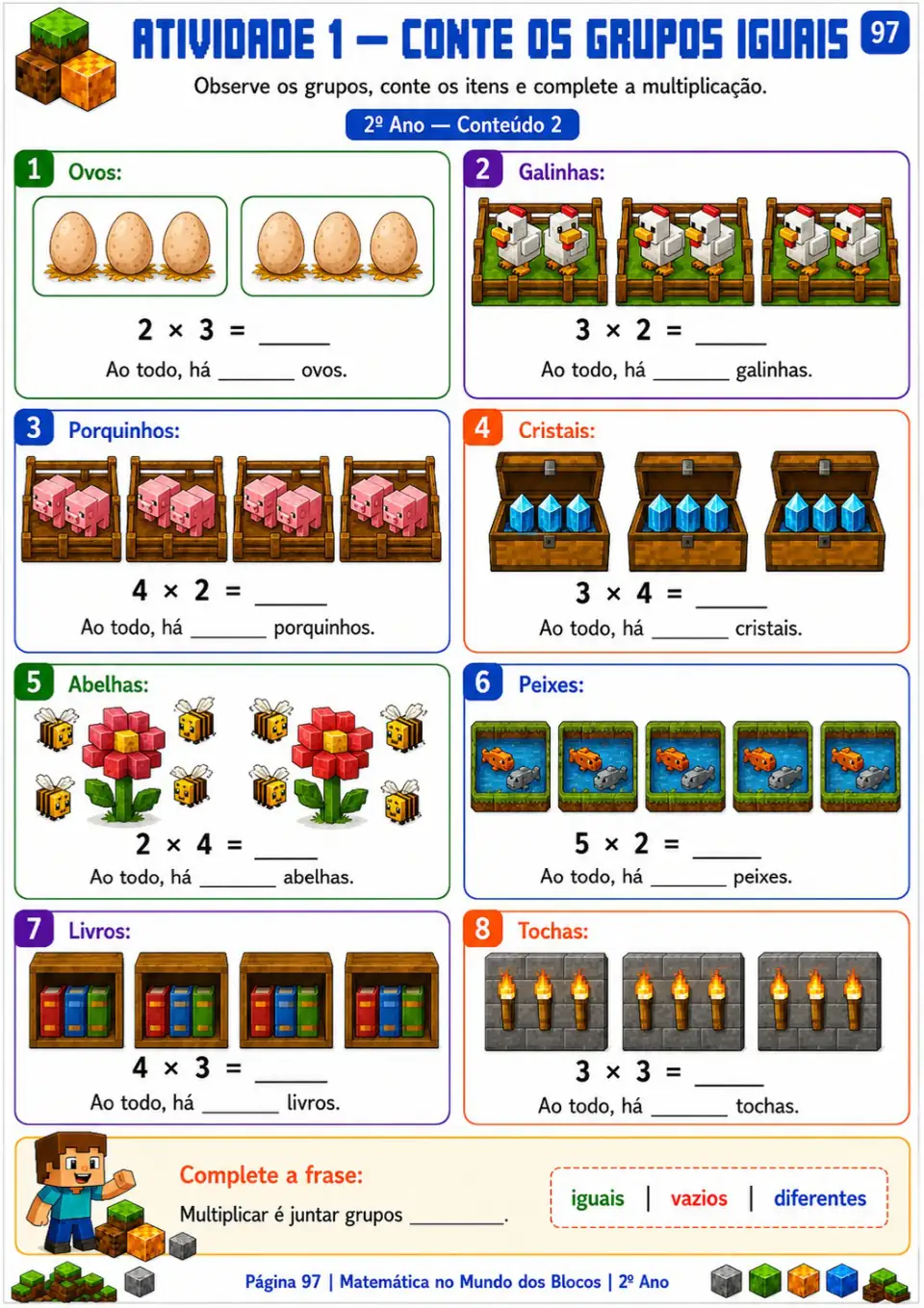Ficha de matemática — 2.º ano, conta os grupos iguais